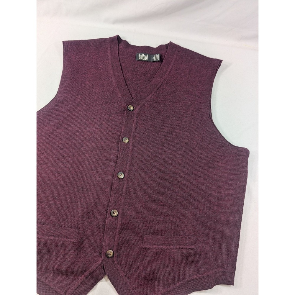 Vtg Belford Purple Maroon  Button Up Sweater Vest Merino Wool Mens XL Excellent